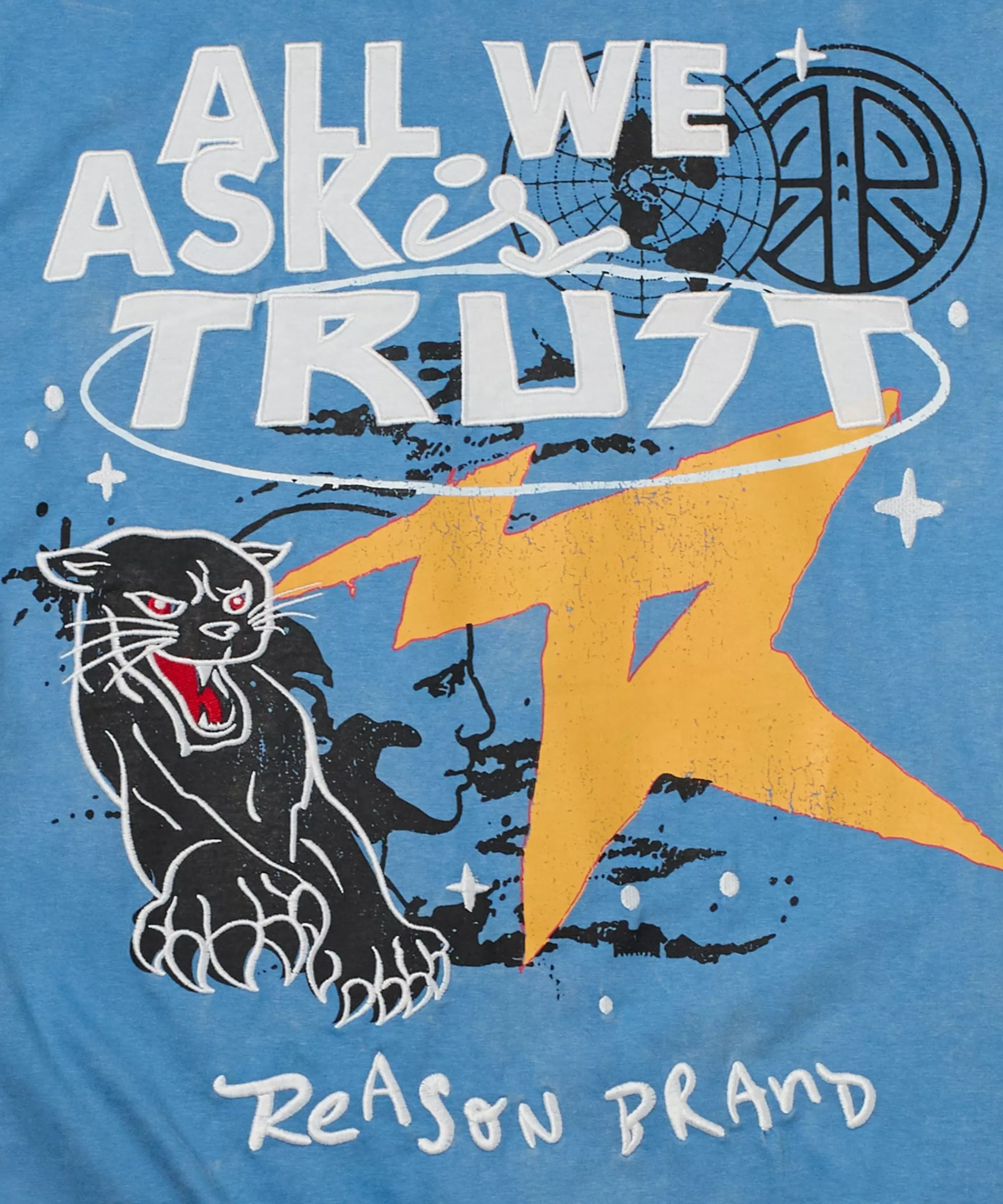 Discount All We Ask Is Trust Embroidered Washed Short Sleeve Tee - Blue Graphic Tees
