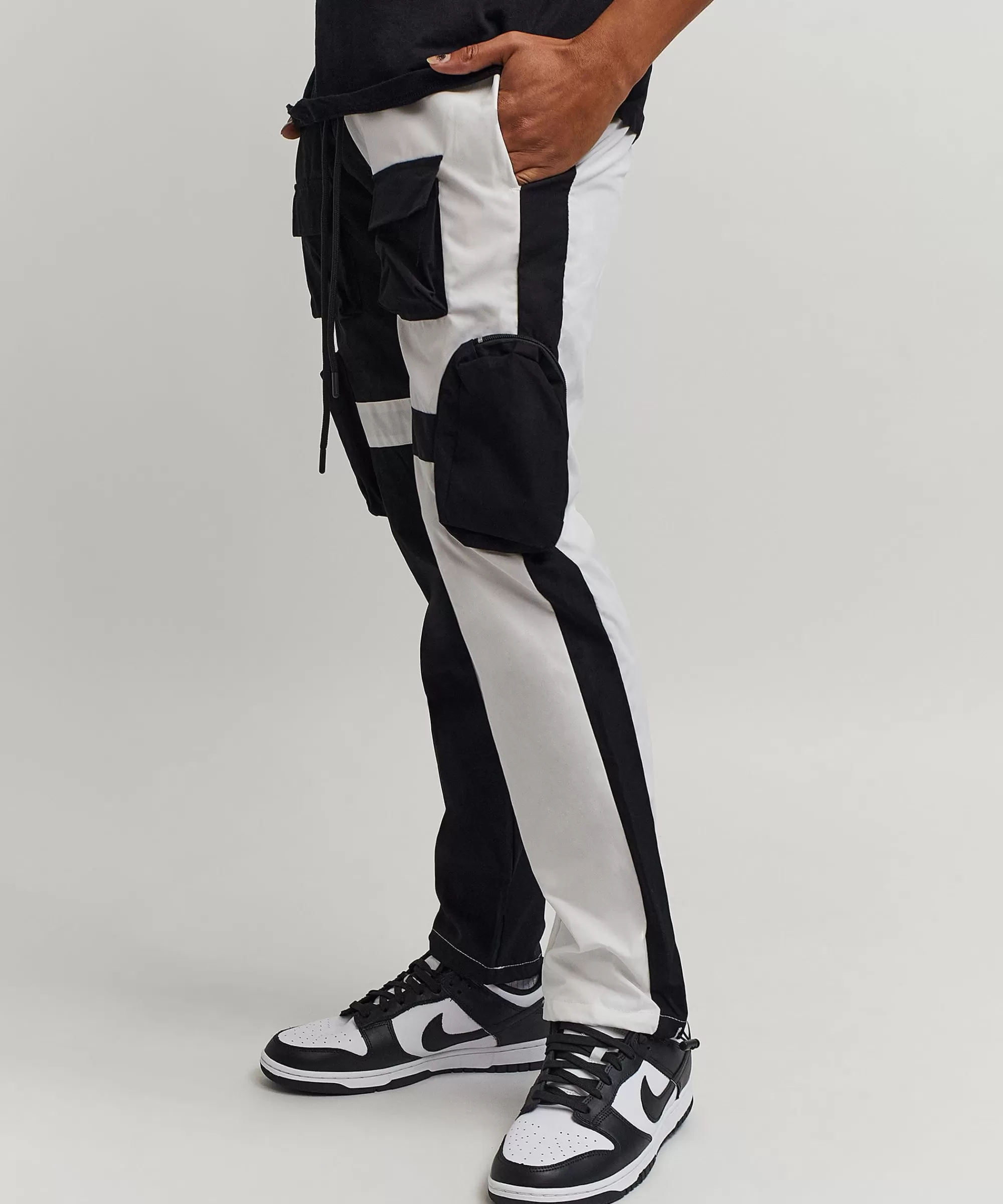 Discount Bader Cotton Twill Color Block Utility Joggers - Black&White Shop All Bottoms | Cargo & Utility Pants