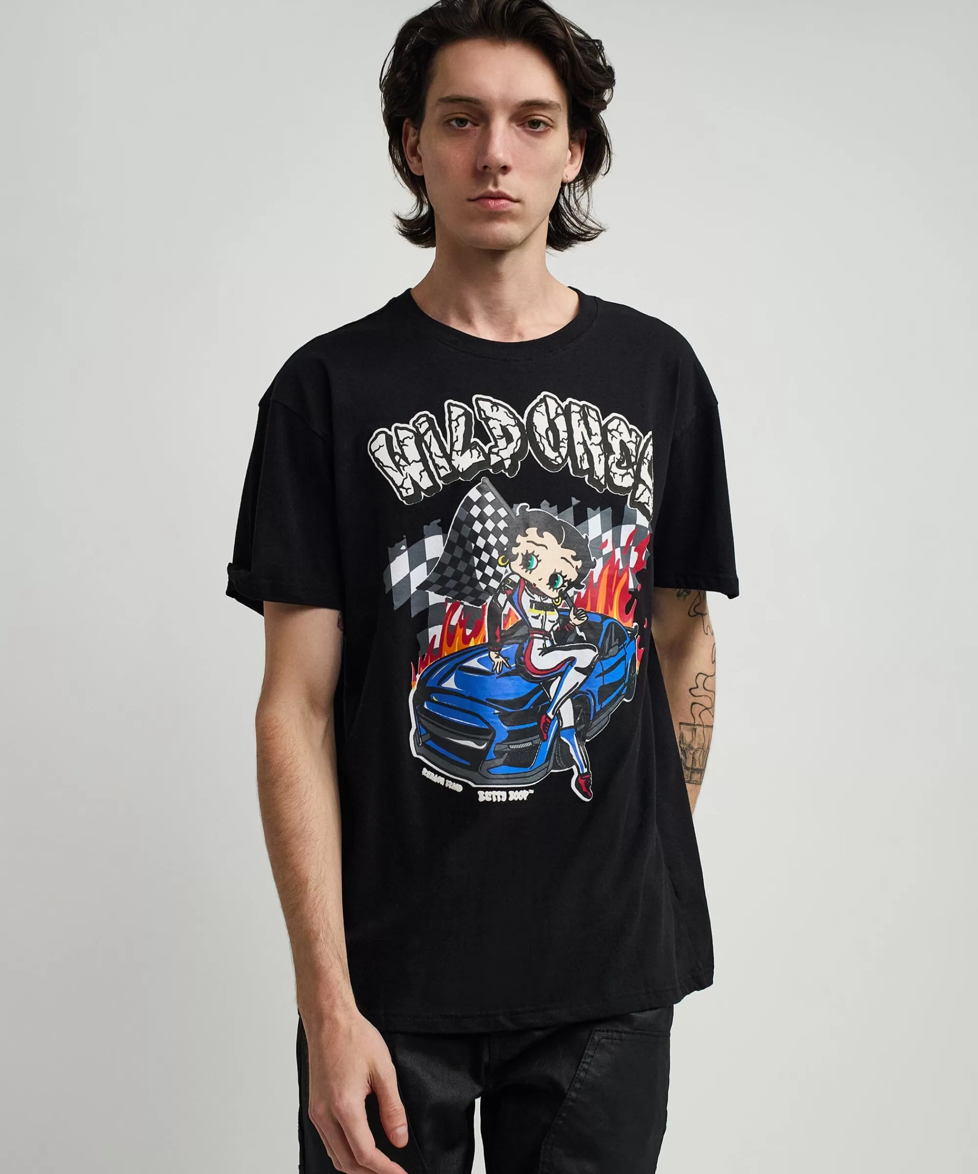 Best Sale Betty Boop Wild Ones Print Short Sleeve Tee - Black Graphic Tees