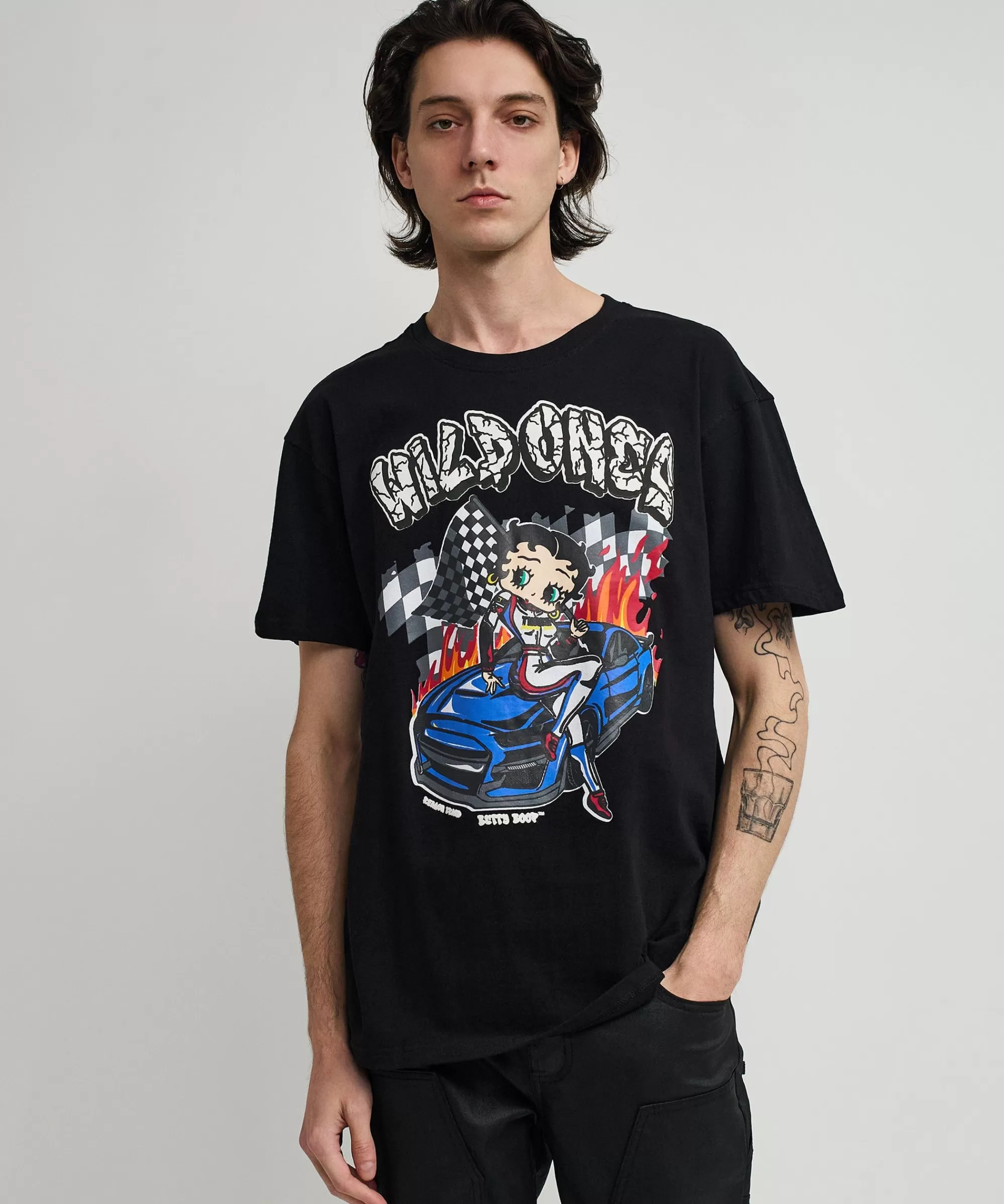 Best Sale Betty Boop Wild Ones Print Short Sleeve Tee - Black Graphic Tees