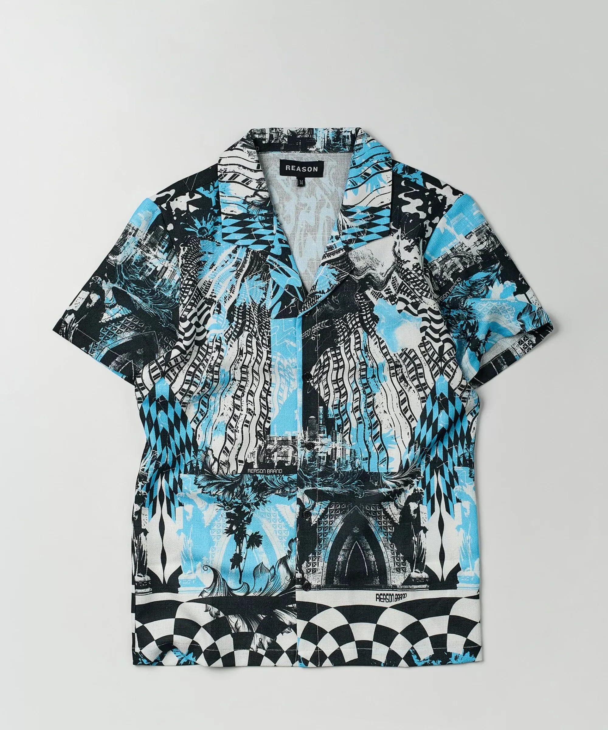 Cheap District Linen Texture Short Sleeve Button Down Shirt - Blue Button Downs