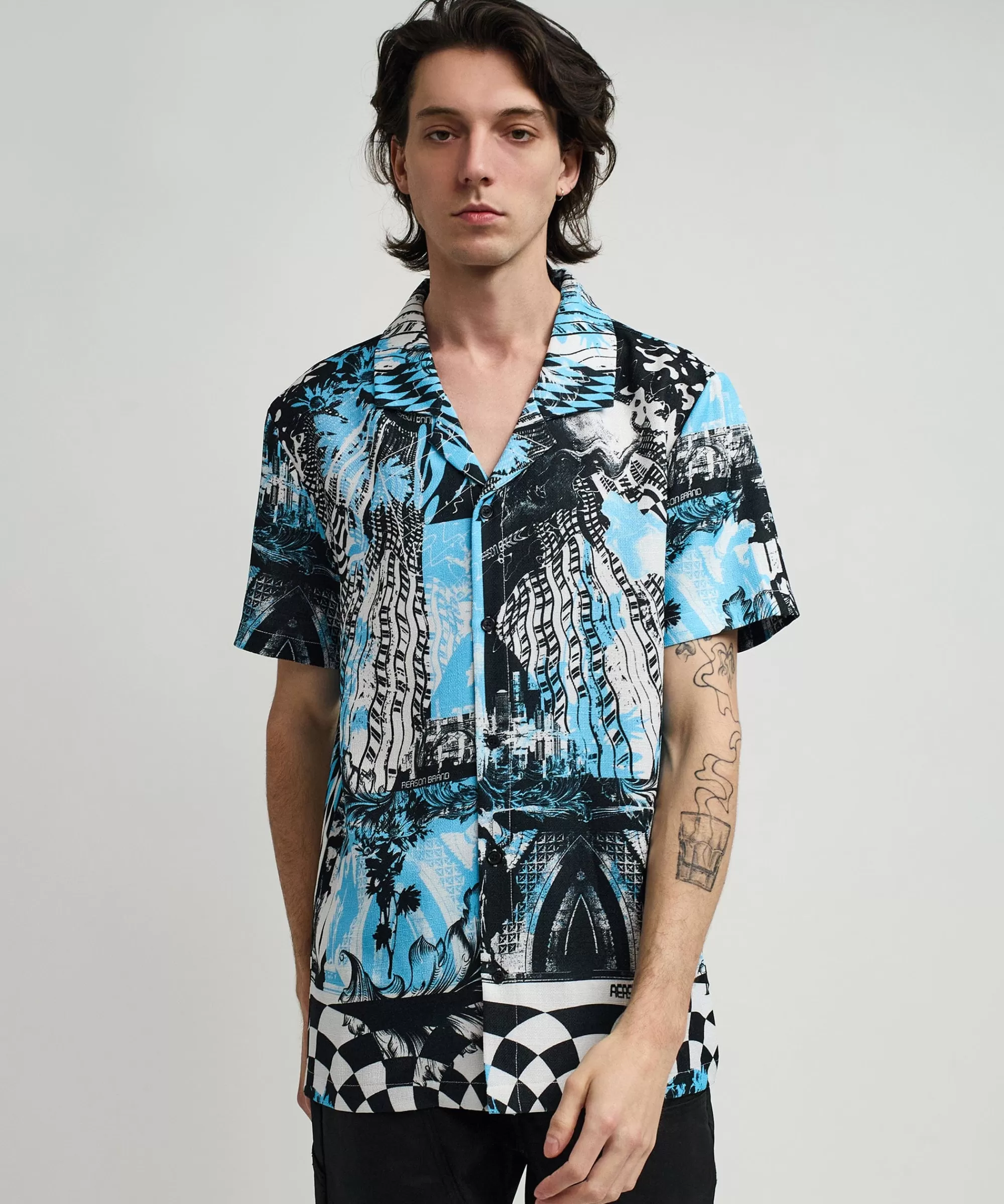 Cheap District Linen Texture Short Sleeve Button Down Shirt - Blue Button Downs