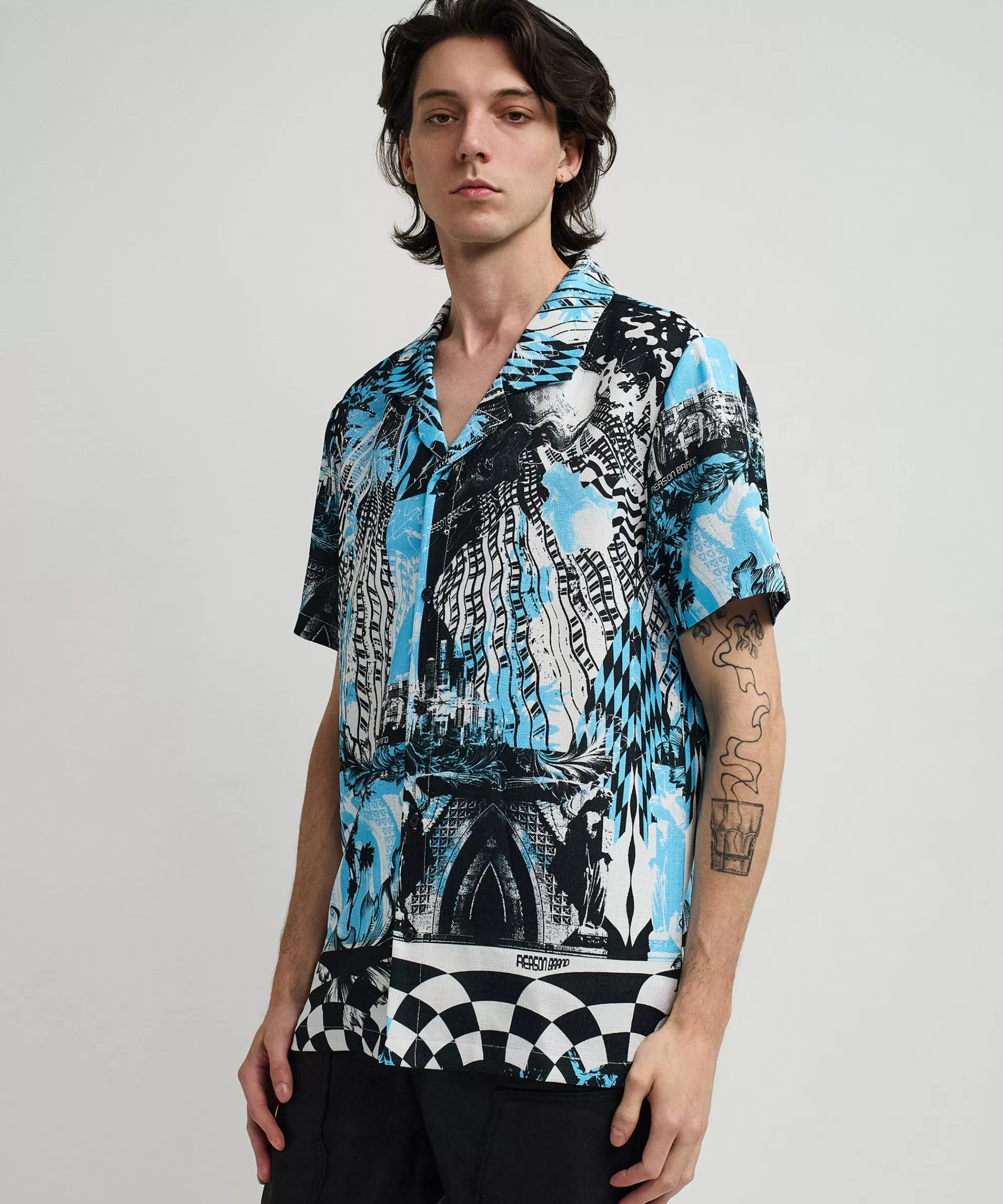 Cheap District Linen Texture Short Sleeve Button Down Shirt - Blue Button Downs