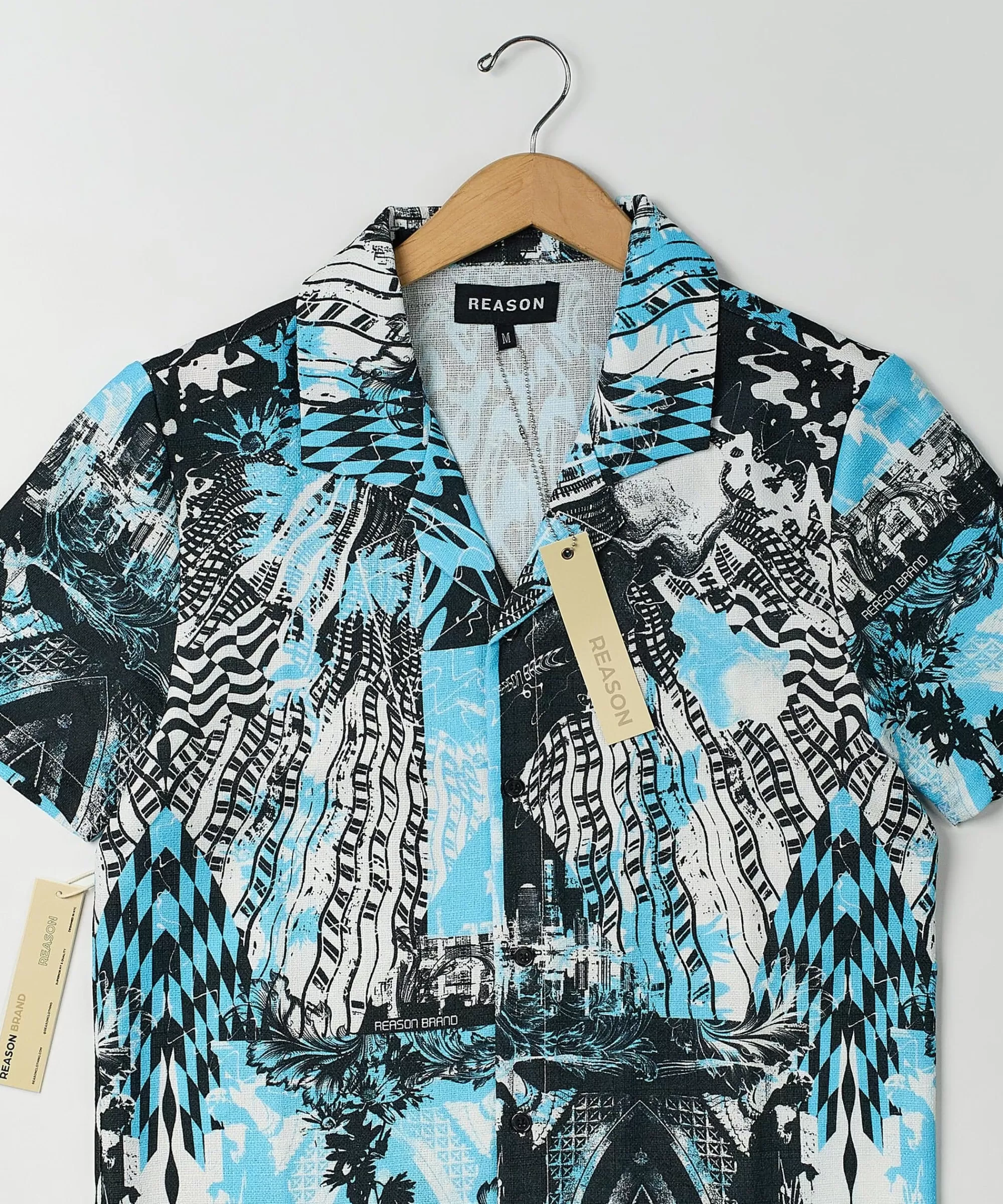 Cheap District Linen Texture Short Sleeve Button Down Shirt - Blue Button Downs