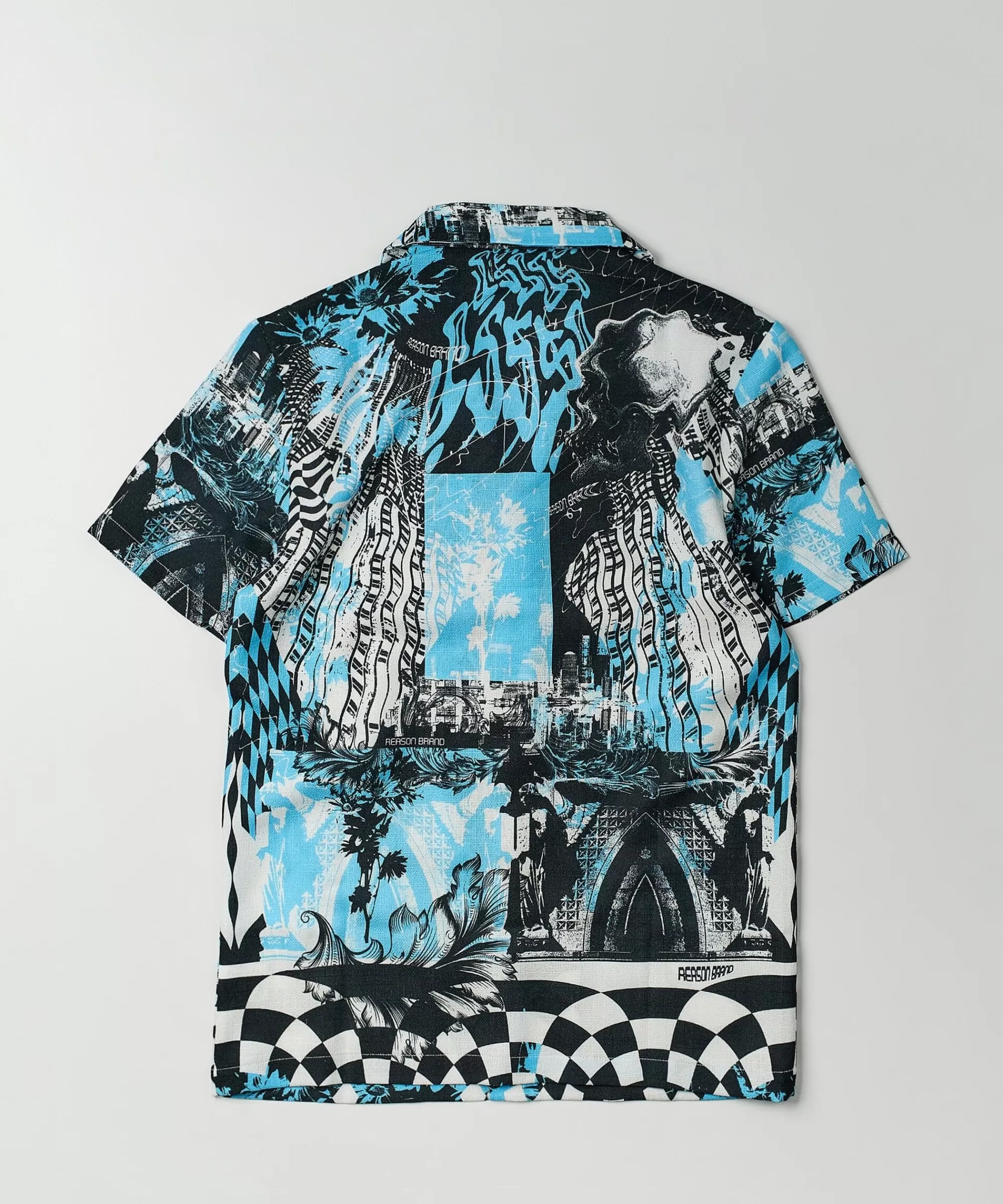 Cheap District Linen Texture Short Sleeve Button Down Shirt - Blue Button Downs