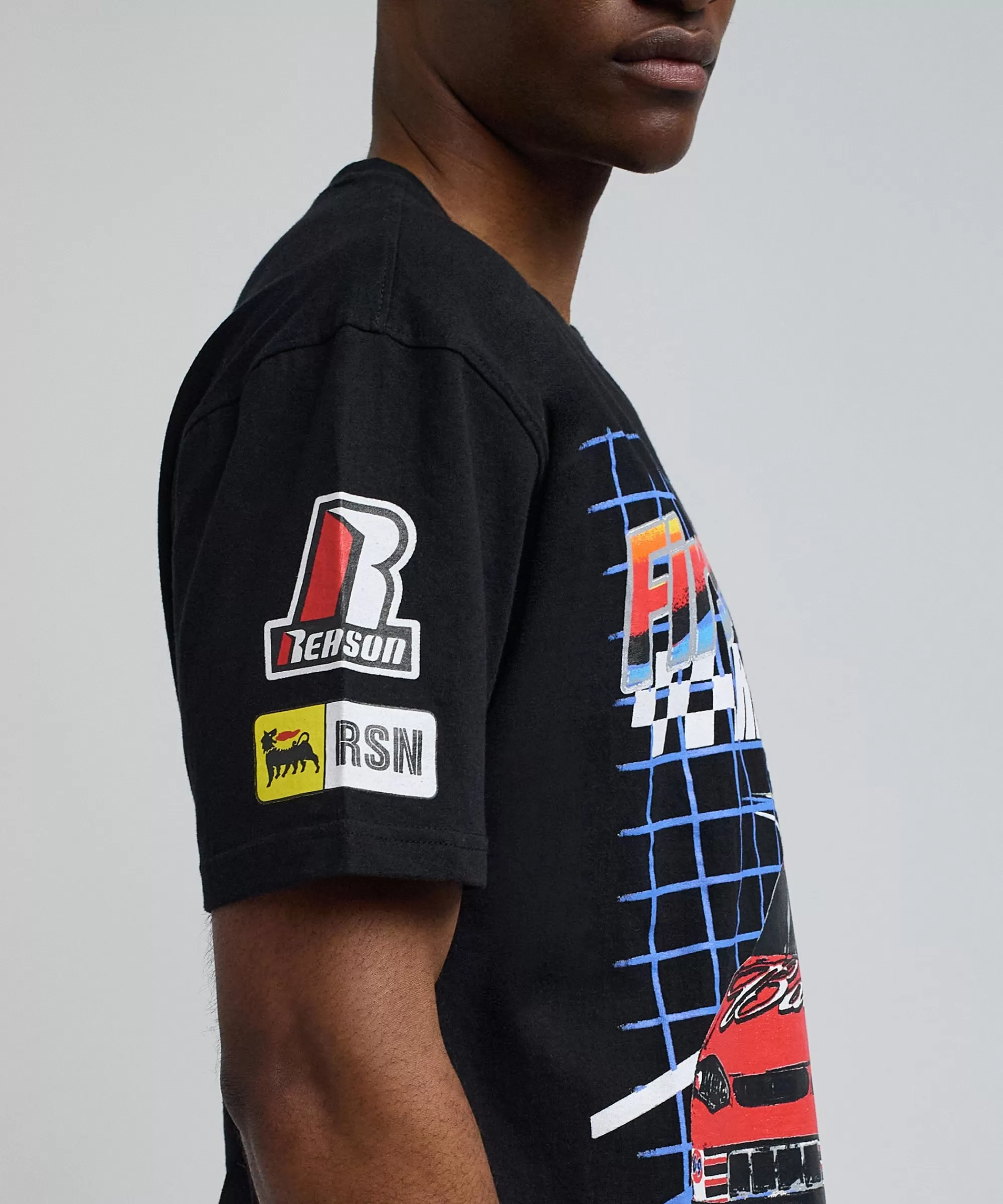 Clearance Foreign Racing Speed Short Sleeve Graphic Print Tee - Black Graphic Tees