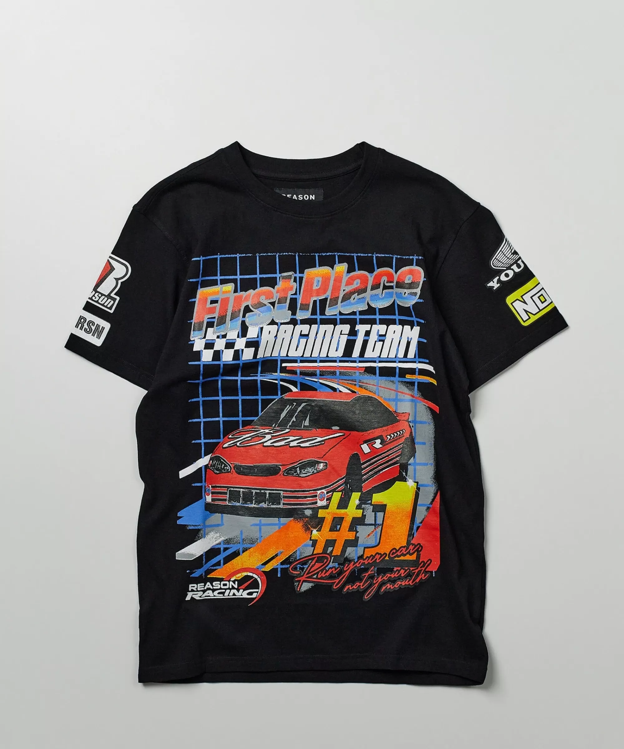 Clearance Foreign Racing Speed Short Sleeve Graphic Print Tee - Black Graphic Tees