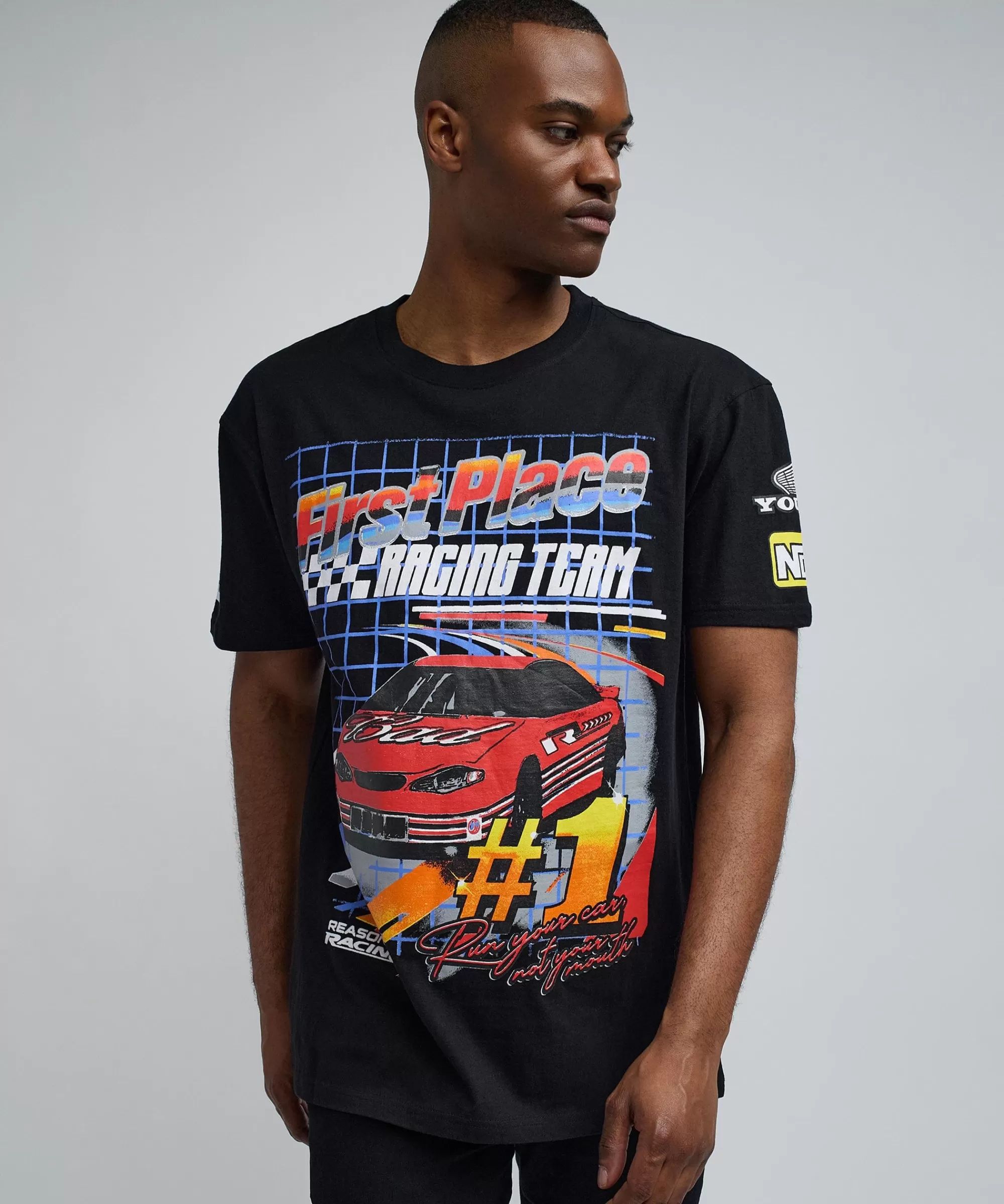 Clearance Foreign Racing Speed Short Sleeve Graphic Print Tee - Black Graphic Tees