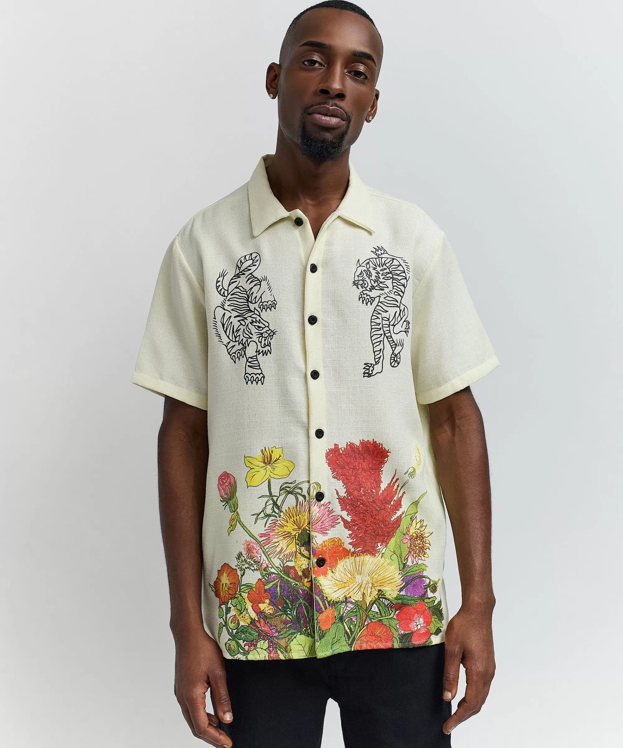 Discount Kamikaze Linen Texture Button Down Short Sleeve Shirt - Tan Button Downs