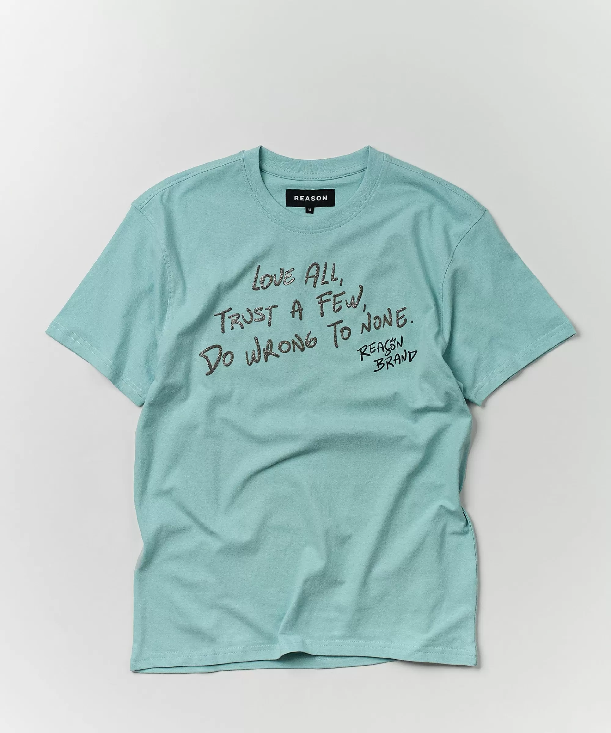 Sale Love All Glitter Print Short Sleeve Tee - Light Blue Graphic Tees