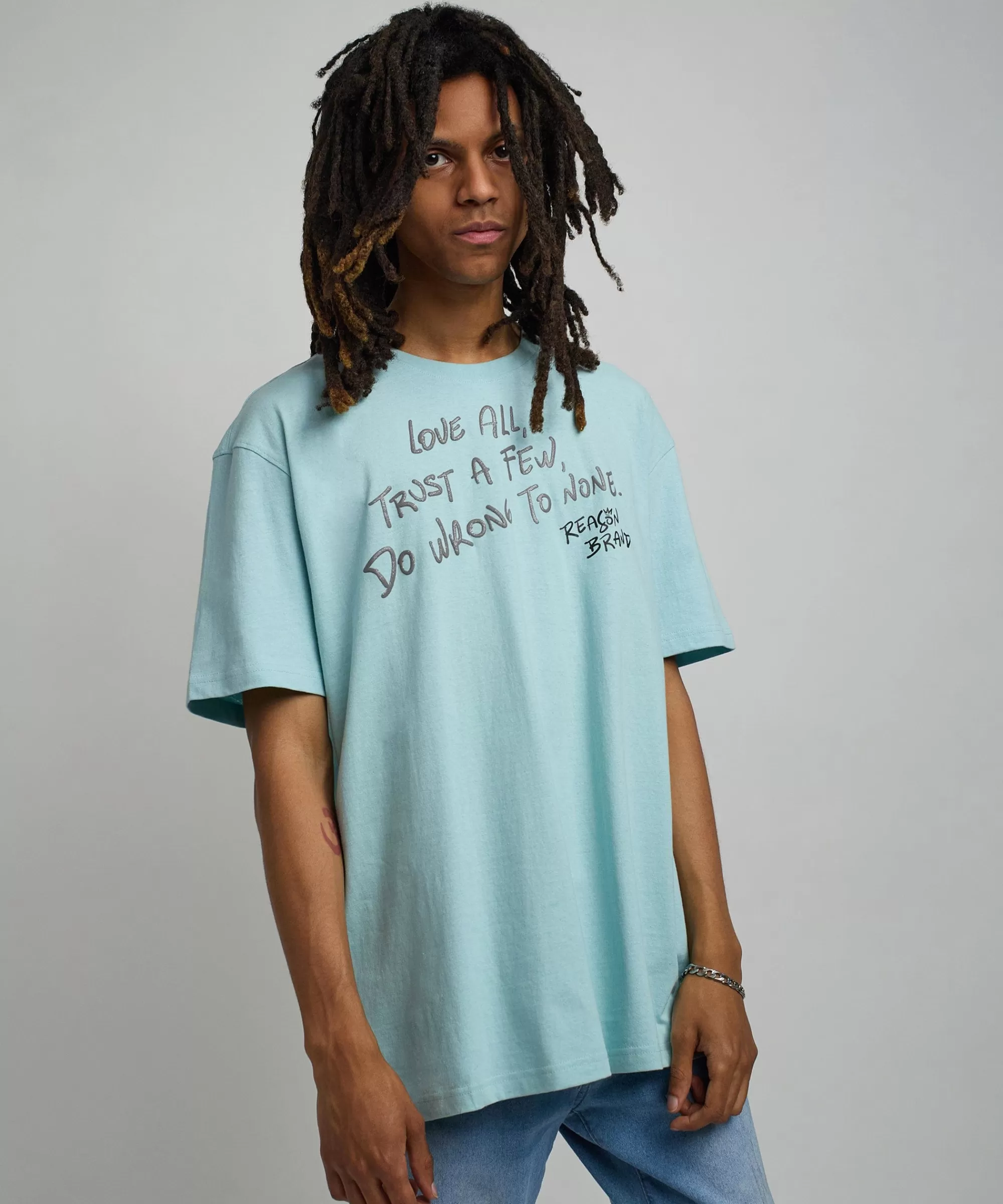 Sale Love All Glitter Print Short Sleeve Tee - Light Blue Graphic Tees