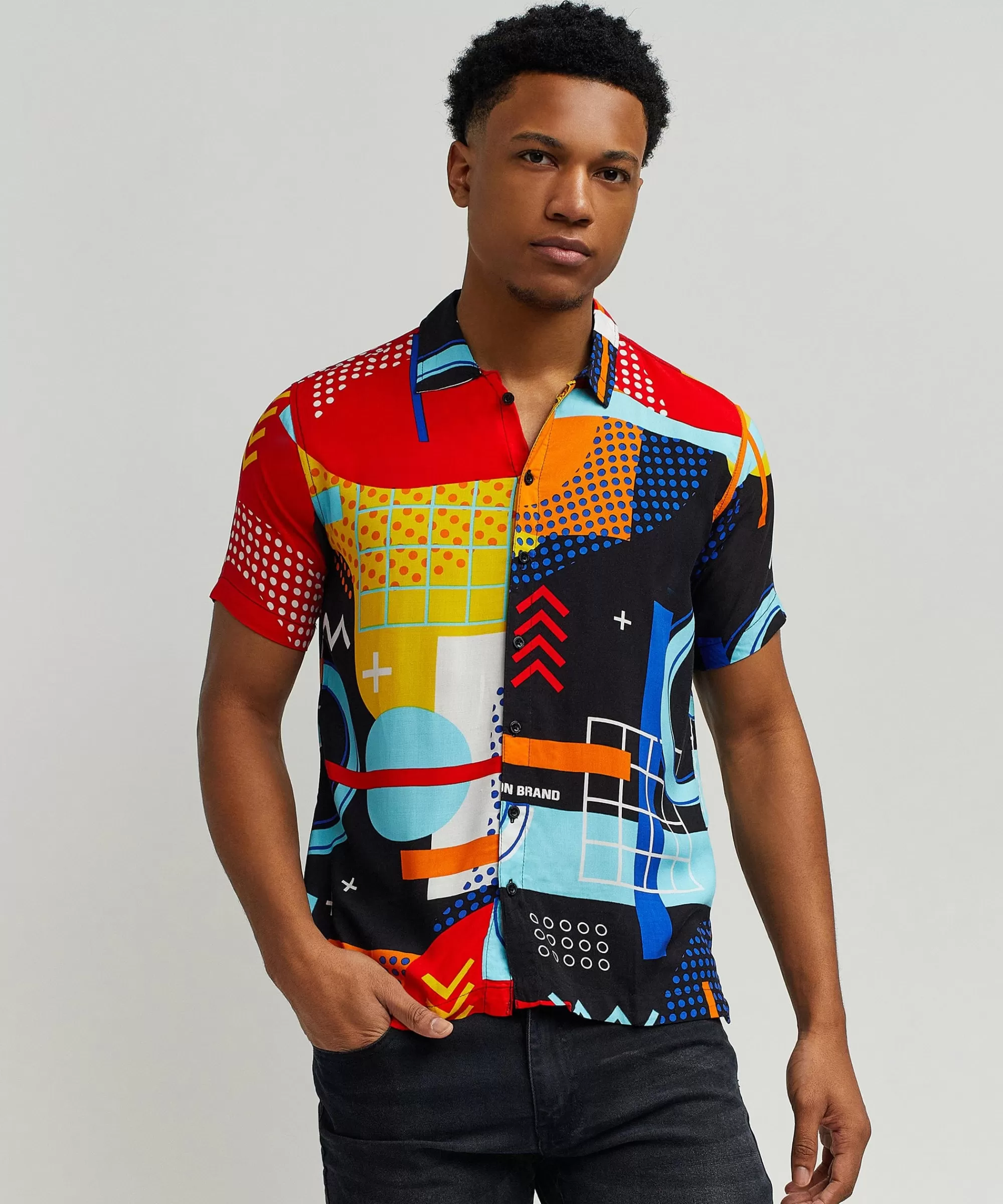Flash Sale Messenger Allover Print Short Sleeve Shirt Button Downs