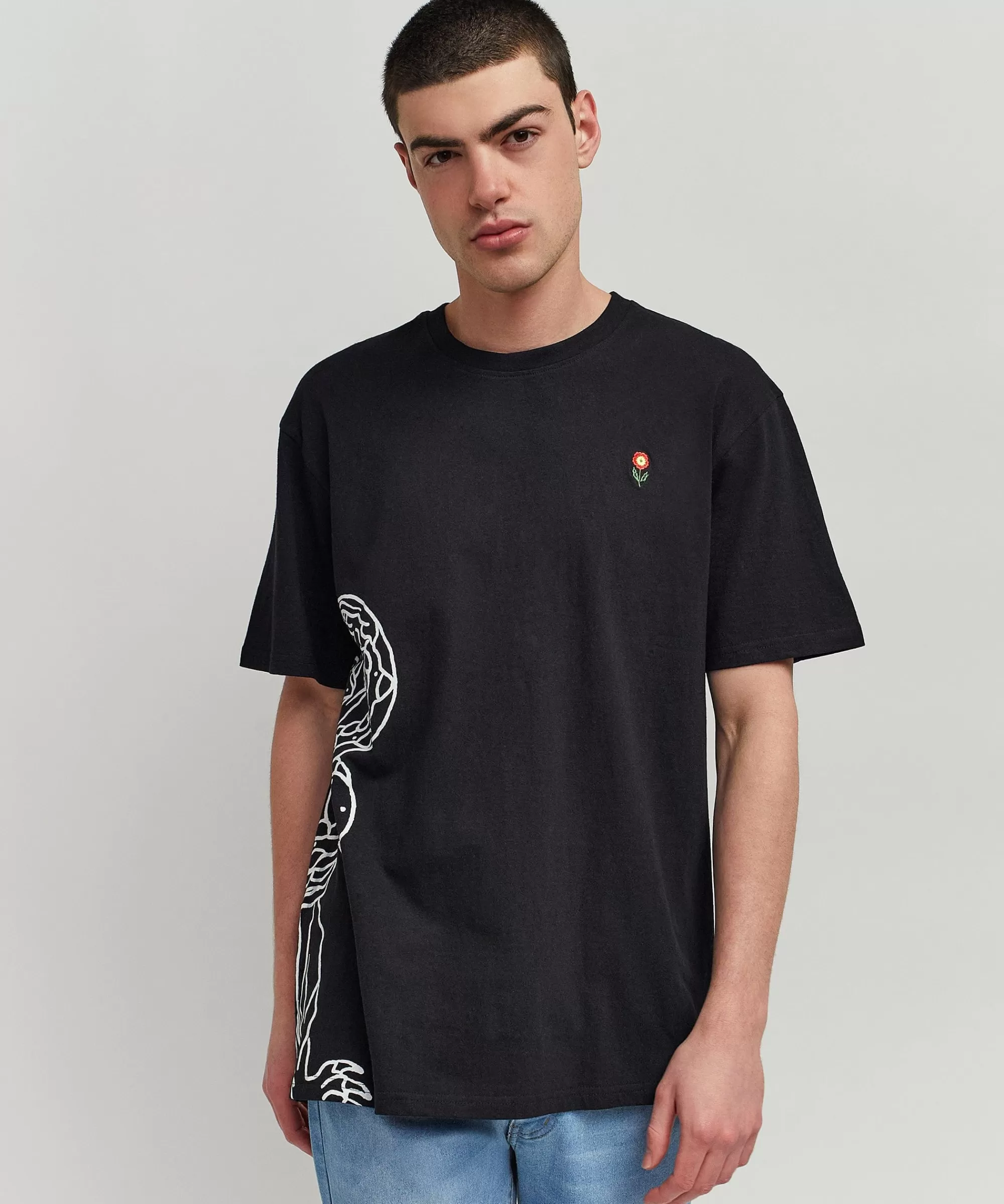 Fashion Panter Short Sleeve Graphic Print Embroidered Detail Tee - Black Graphic Tees