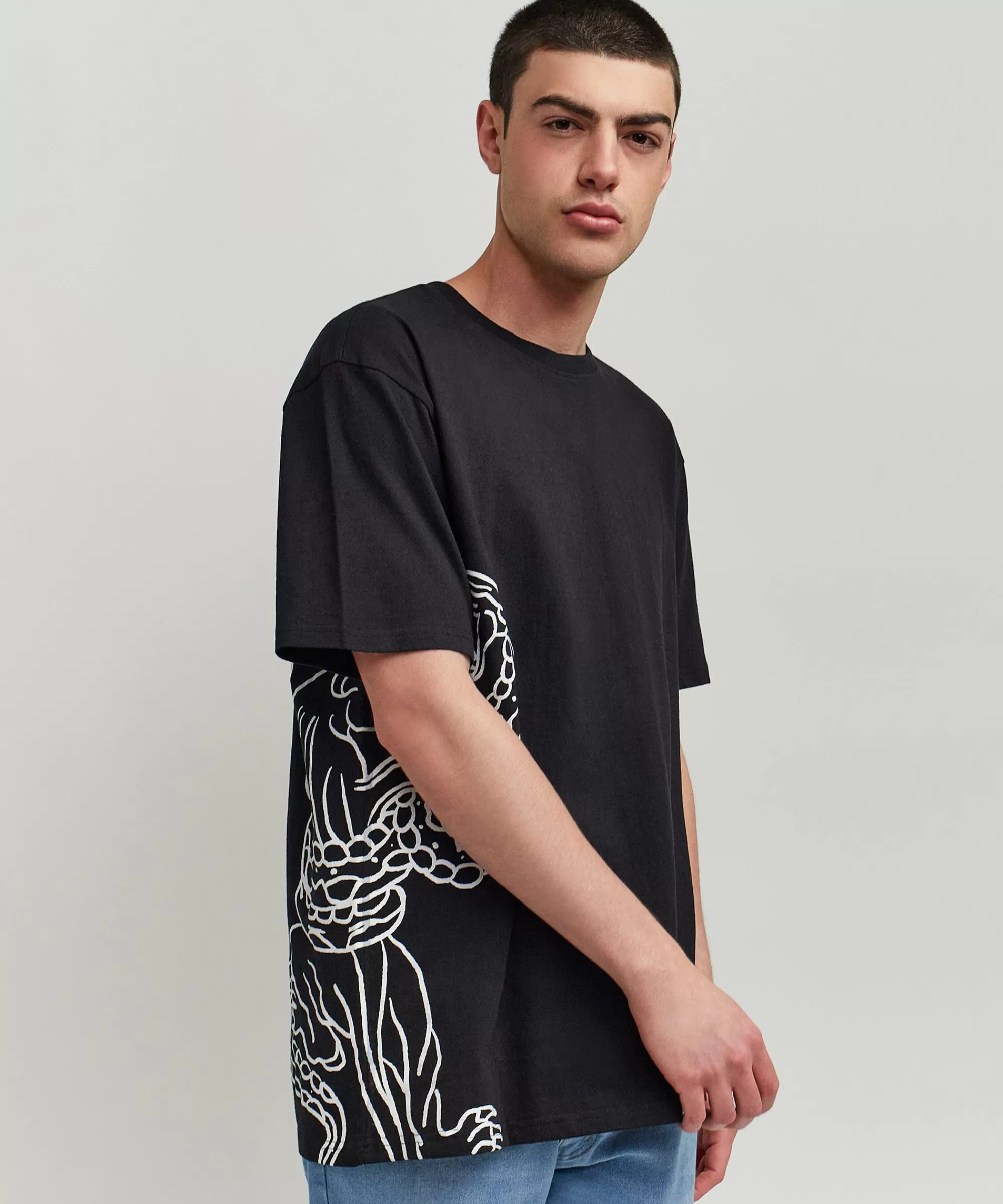 Fashion Panter Short Sleeve Graphic Print Embroidered Detail Tee - Black Graphic Tees