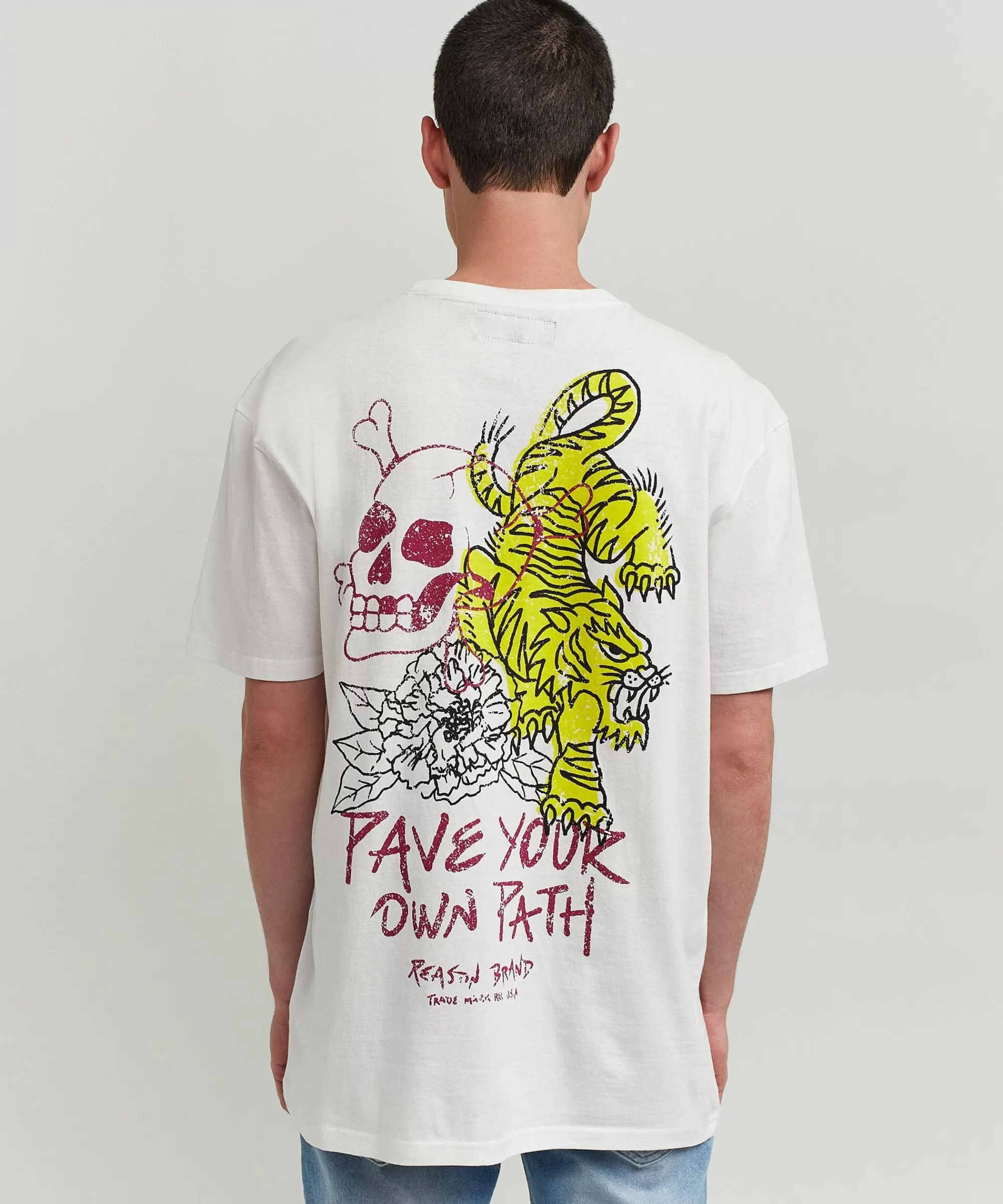 Best Sale Pave Your Own Path Short Sleeve Graphic Print Embroidered Detail Tee - White Graphic Tees