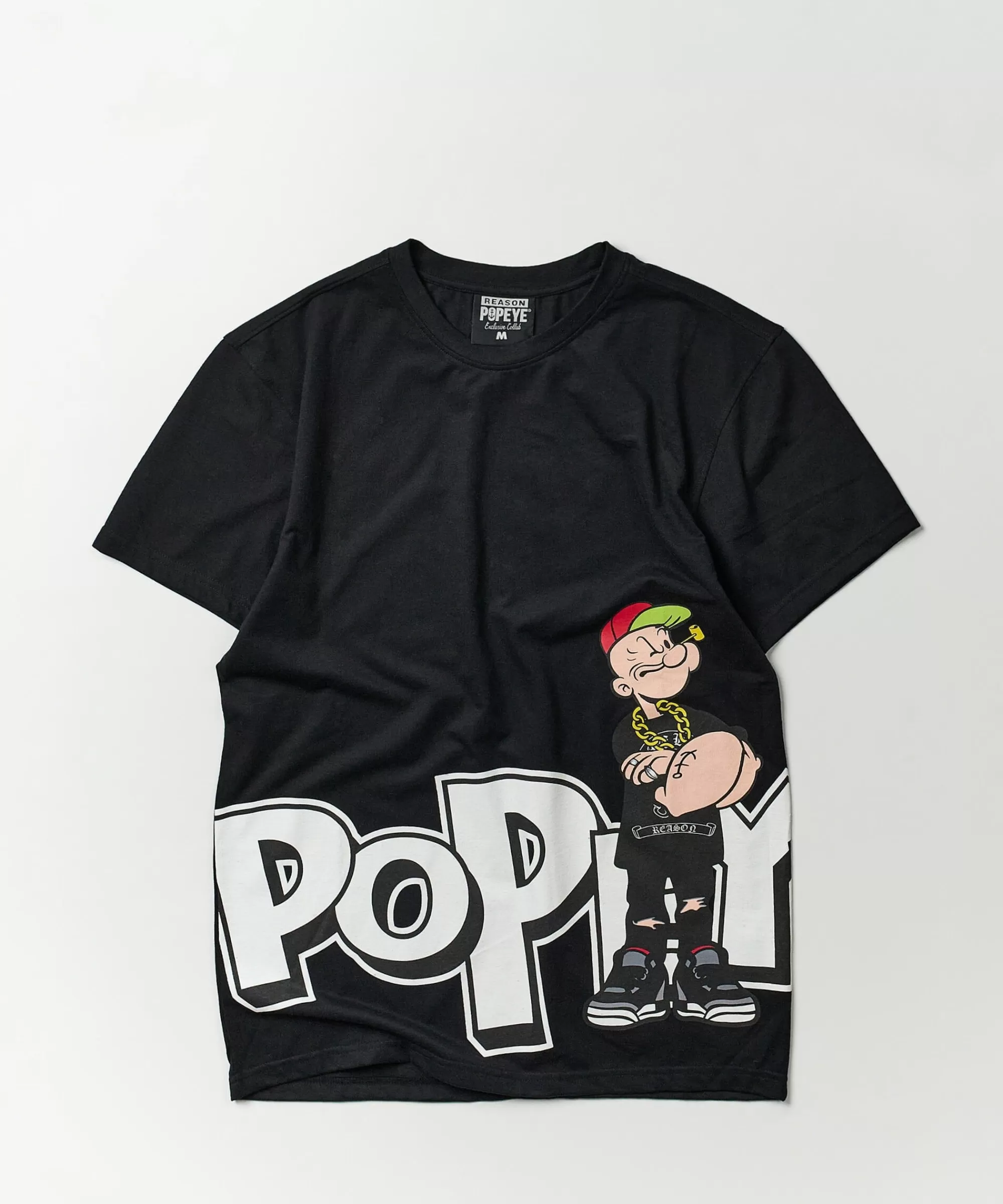 Store Plus Size Popeye Side Print Short Sleeve Tee - Black Graphic Tees