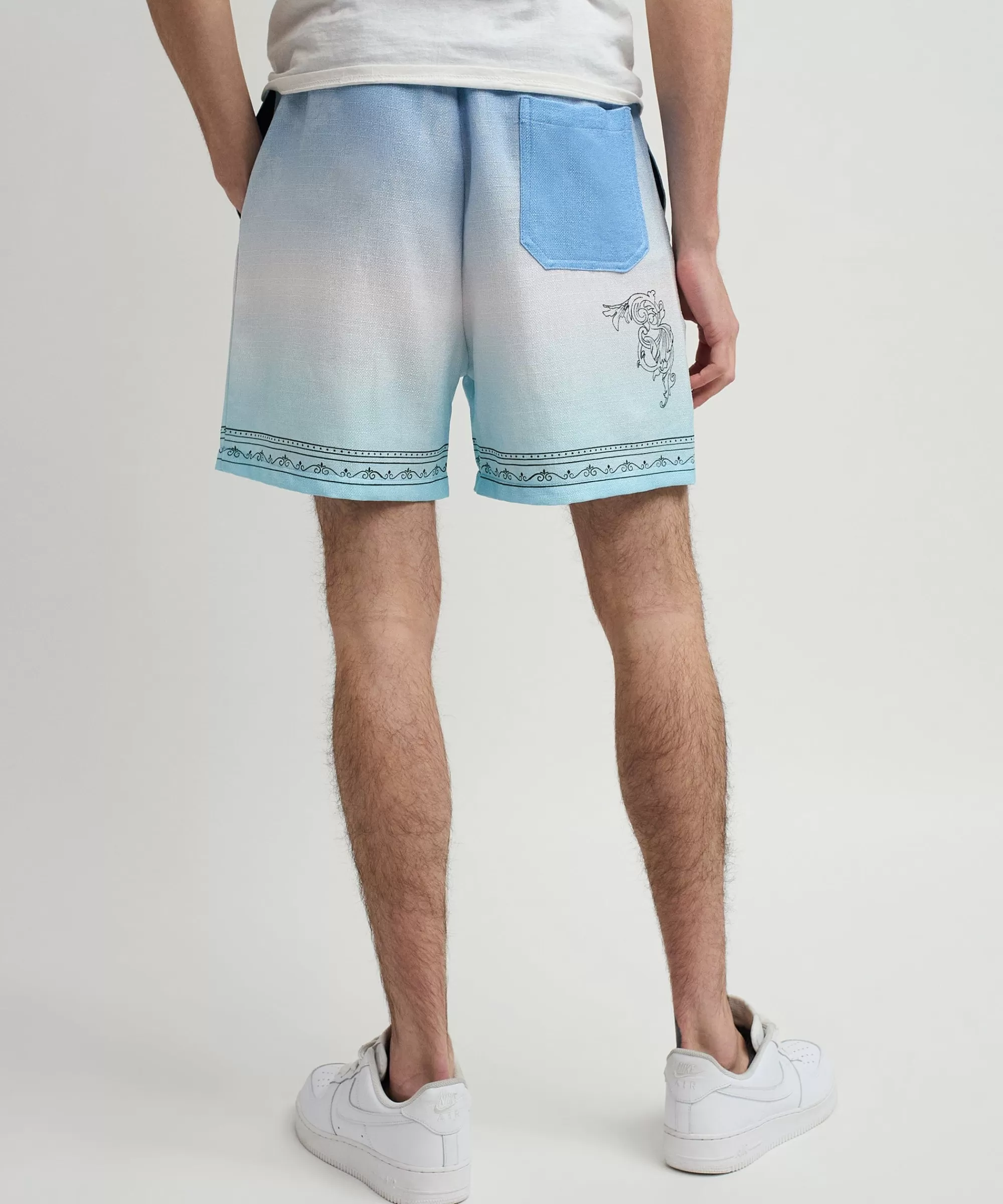 Clearance Styx Skulls Linen Texture Allover Print Shorts - Light Blue Shop All Bottoms | Shorts